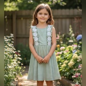 Girl's Sage Green Ruffle Dress Floral Smocked Sundress Lightweight Summer Outfit